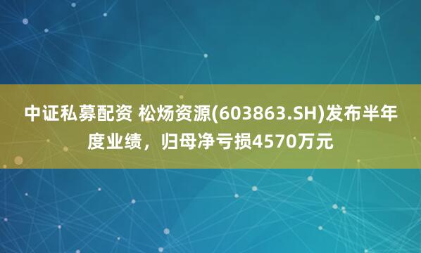 中证私募配资 松炀资源(603863.SH)发布半年度业绩，归母净亏损4570万元
